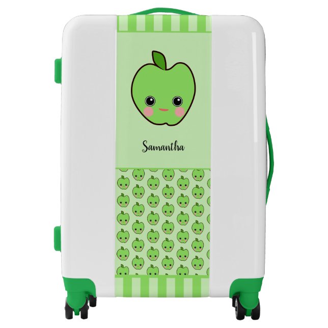 Cute Lime Green Kawaii Apple Unique Medium Kids Luggage (Front)