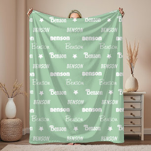 Cute lime green repeating name personalized fleece blanket
