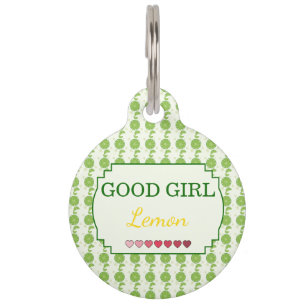 Cute Lime Pattern Good Girl Pet ID Tag
