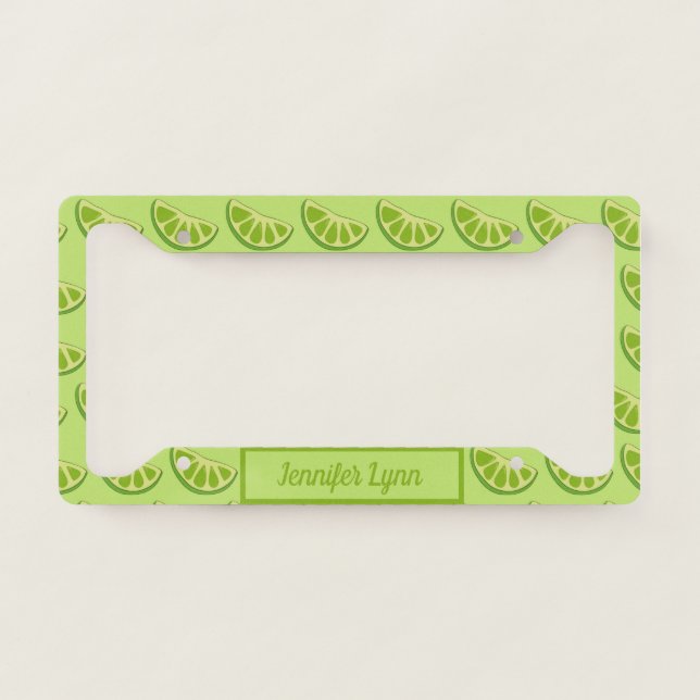 Cute Lime Pattern Green Custom License Plate Frame (Front)