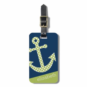 Cute Lime Polka Dot Anchor with Navy Custom Name Bag Tag Cute Lime Polka Dot Anchor with Navy Custom Name Bag Tag