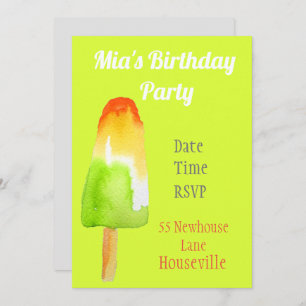 Cute lime popsicle ice-block Summer girl Party Invitation