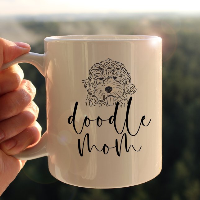 Cute Line Art Doodle Mom Black and White Coffee Mug (Creator Uploaded)