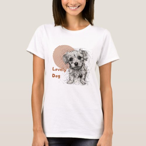 Cute lines puppy womens half sleeve T_shirt