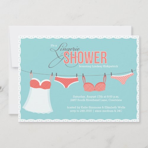 Cute Lingerie Aqua Pink Coral Shower Invitation