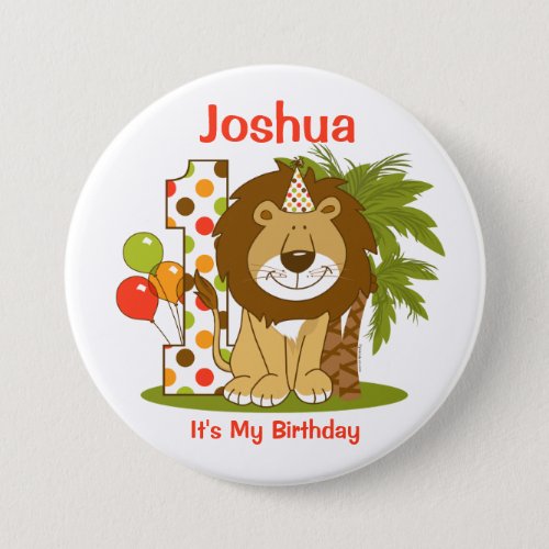 Cute Lion 1st Birthday Button