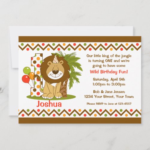 Cute Lion 1st Birthday Invitation