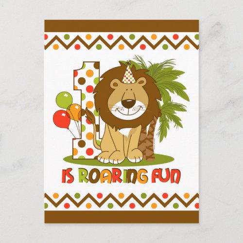 Cute Lion 1st Birthday Postcard Invitation