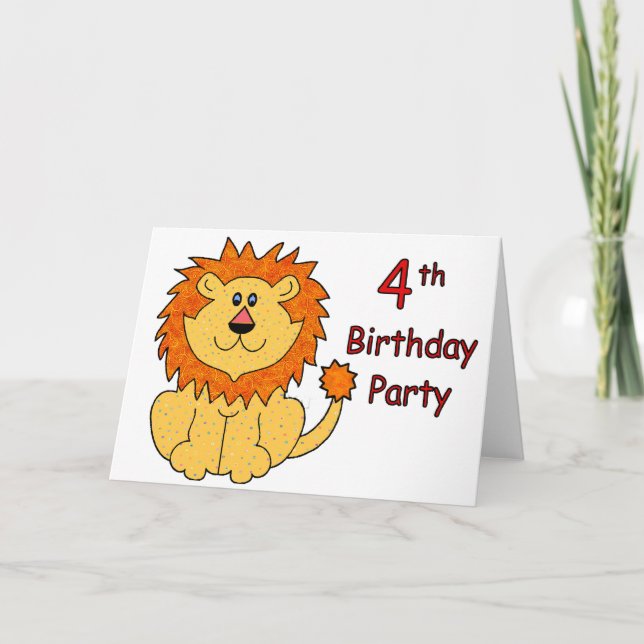 Cute Lion 4th Birthday Card (Front)