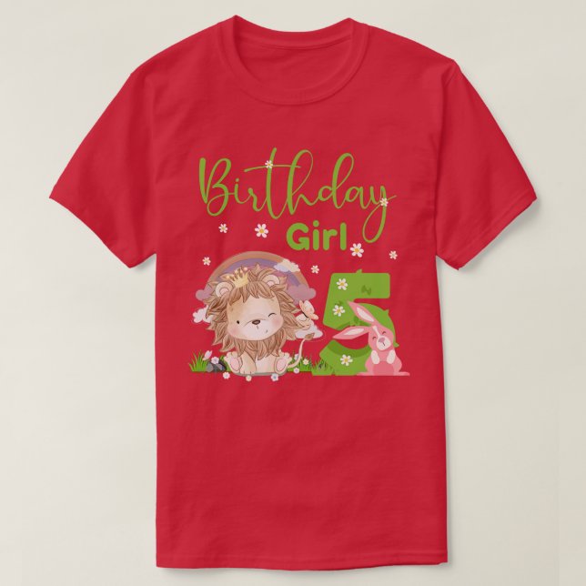 Cute Lion 5th Birthday Girl T-Shirt (Design Front)