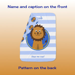 Cute lion add name blue stripes baby blanket