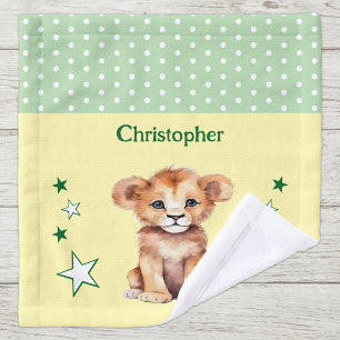 Cute lion add name polka dots stars green wash cloth