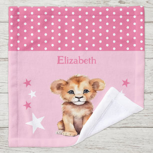 Cute lion add name polka dots stars pink wash cloth