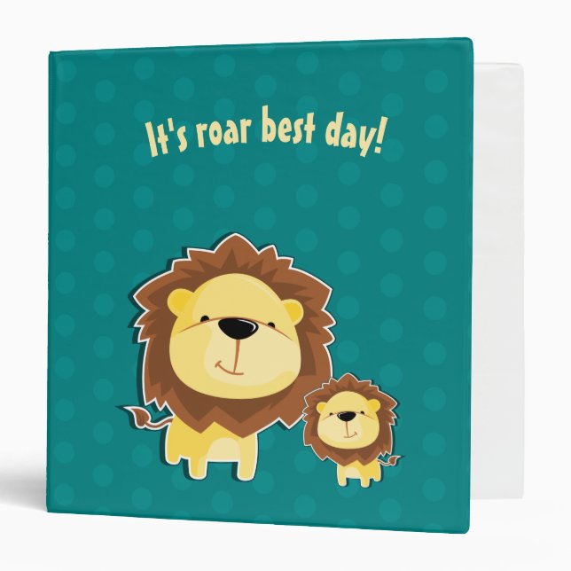 Cute Lion And Baby Cub Kids Birthday 3 Ring Binder (Front/Inside)
