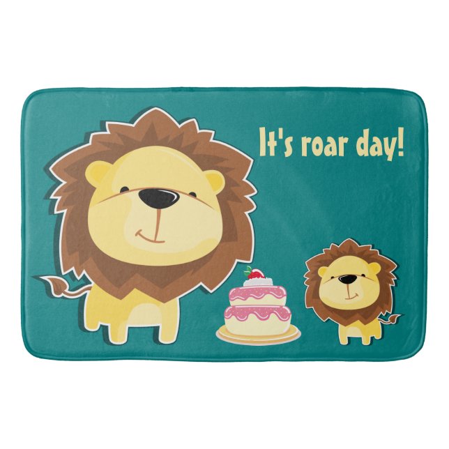 Cute Lion And Baby Cub Kids Birthday Bath Mat (Front)