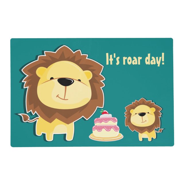 Cute Lion And Baby Cub Kids Birthday Placemat (Front)