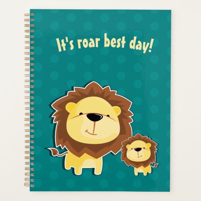 Cute Lion And Baby Cub Kids Birthday Planner (Front)