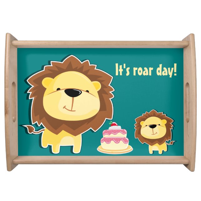 Cute Lion And Baby Cub Kids Birthday Serving Tray (Front)