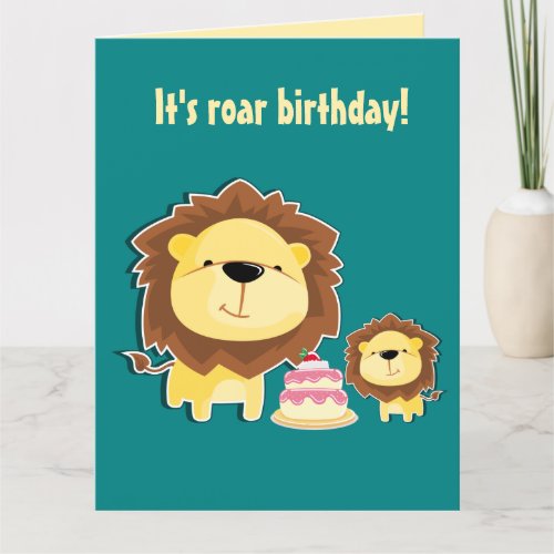 Cute Lion And Baby Cub Kids Birthday Thank You Card