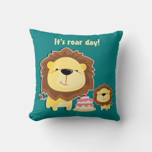Cute Lion And Baby Cub Kids Birthday Throw Pillow