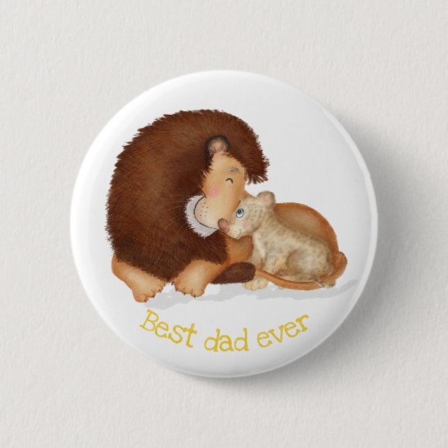 Cute lion and cub 'Best dad ever' badge Button (Front)