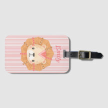 Cute Lion and Monogram on Pink Candy Striped