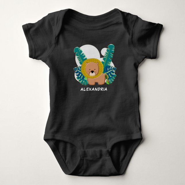 Cute Lion Animal Jungle Safari Zoo Personalize  Baby Bodysuit (Front)