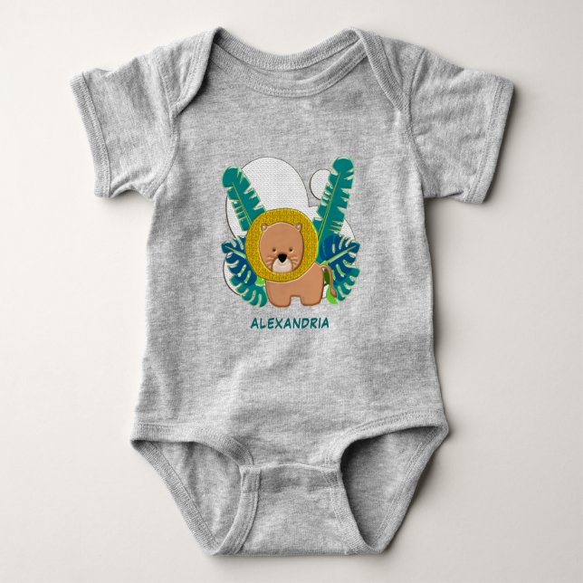 Cute Lion Animal Jungle Safari Zoo Personalize  Baby Bodysuit (Front)