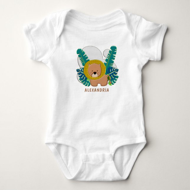 Cute Lion Animal Jungle Safari Zoo Personalize  Baby Bodysuit (Front)