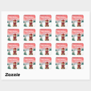 Cute Lion animal wild Santa Christmas party kids Square Sticker
