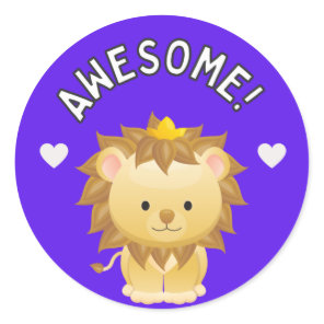 Cute Lion Awesome Student Progress Award Classic Round Sticker