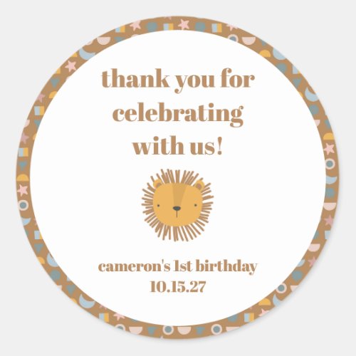 Cute Lion Baby Animal Custom Birthday Thank You  Classic Round Sticker