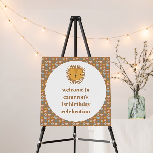 Cute Lion Baby Animal Custom Birthday Welcome Sign (In Situ (Stand))