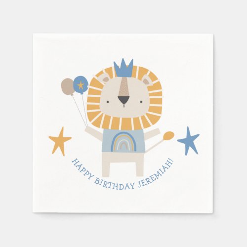 Cute Lion Baby Boy Birthday Party Name  Napkins