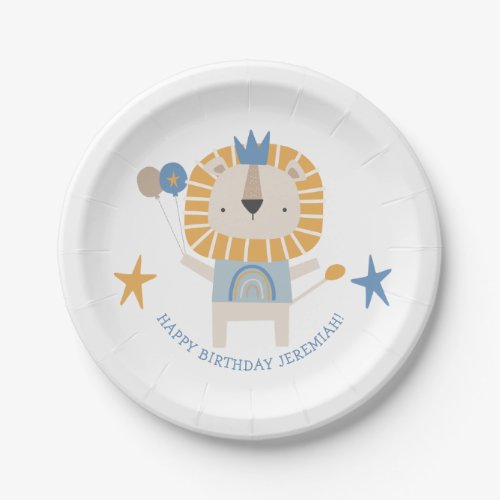 Cute Lion Baby Boy Birthday Party Name Paper Plate