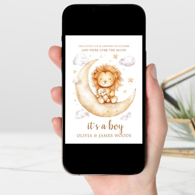 Cute Lion Baby Boy Pregnancy Announcement (Front Digital)