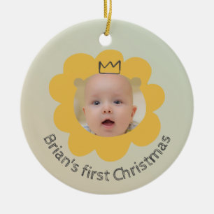 Cute Lion Baby Picture Custom Name Ceramic Ornament