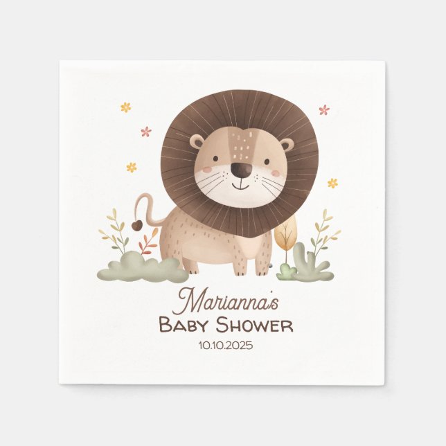 Cute Lion Baby Shower Roaring with Excitement  Napkins (Front)