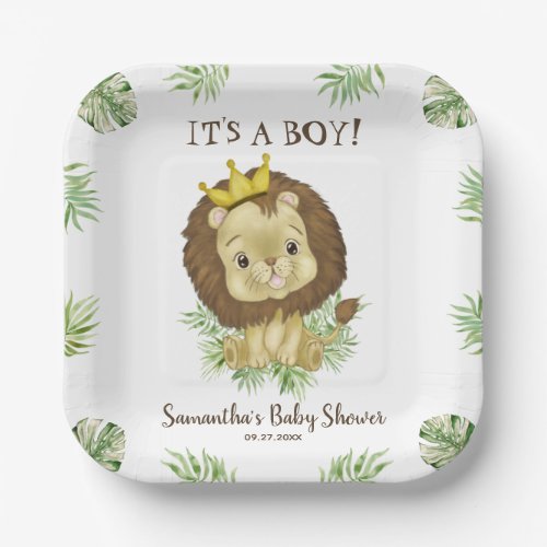 Cute Lion Baby Shower Theme Watercolor Safari Paper Plates