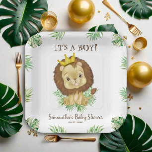 Cute Lion Baby Shower Theme Watercolor Safari Paper Plates
