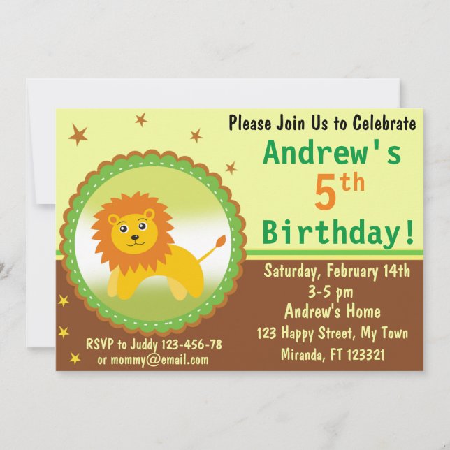 Cute Lion birthday invitation (Front)