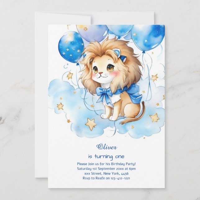 Cute Lion Birthday Invitation (Front)