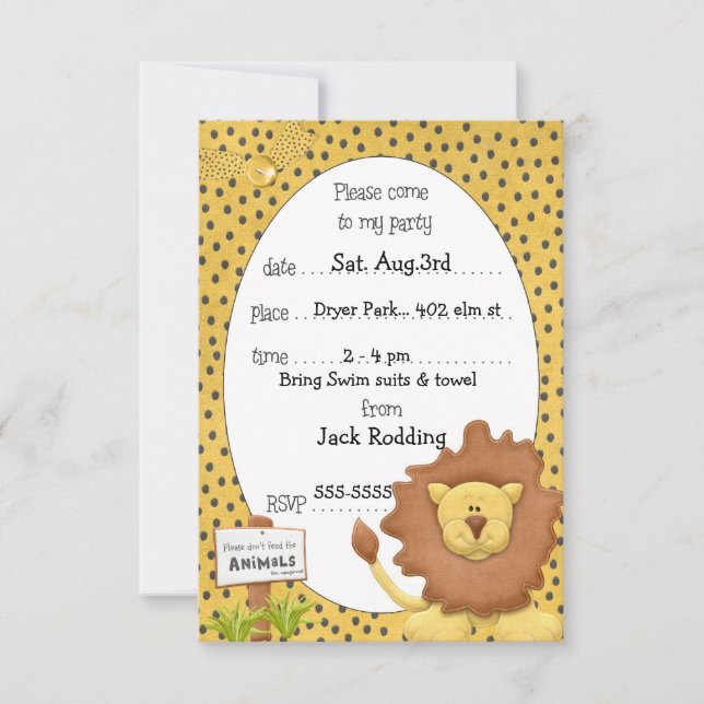 Cute Lion Birthday Party Invitations (Front)
