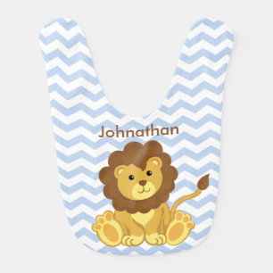 Cute Lion Blue Chevron Personalized Baby Bib