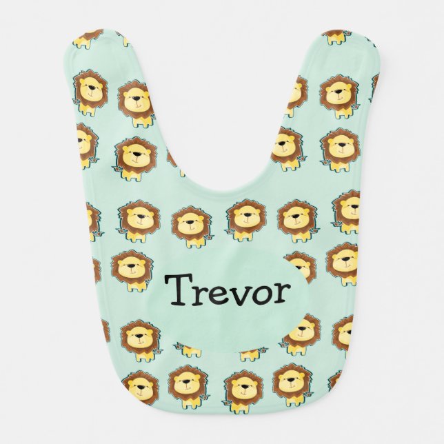 Cute lion blue pattern baby bib (Front)