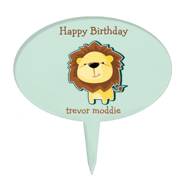 Cute lion blue pattern birthday cake topper (Front)