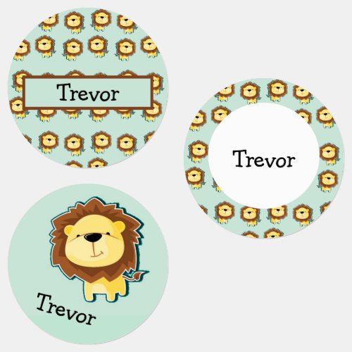 Cute lion blue pattern labels