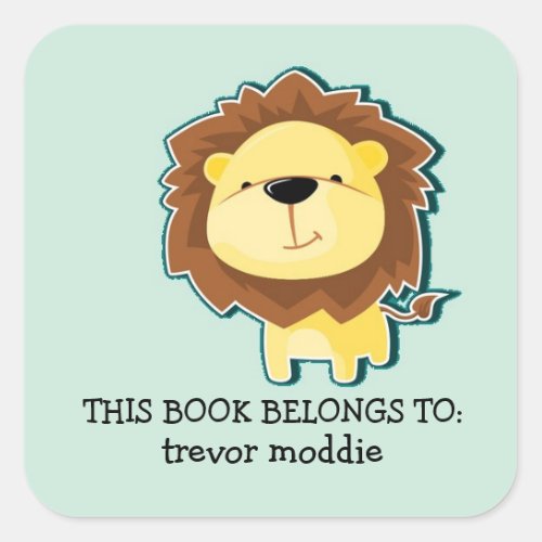 Cute lion blue pattern square sticker