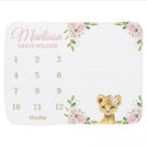 Cute Lion Blush Pink Floral Monthly Milestone Baby Blanket Cute Lion Blush Pink Floral Monthly Milestone Baby Blanket