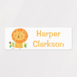 Cute Lion Cartoon Safari Personalized Name Kids' Labels